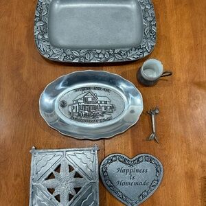 Vintage Pewter Lot of 6 - Hot Plates, Knife Stand, Espresso Cup, Platters